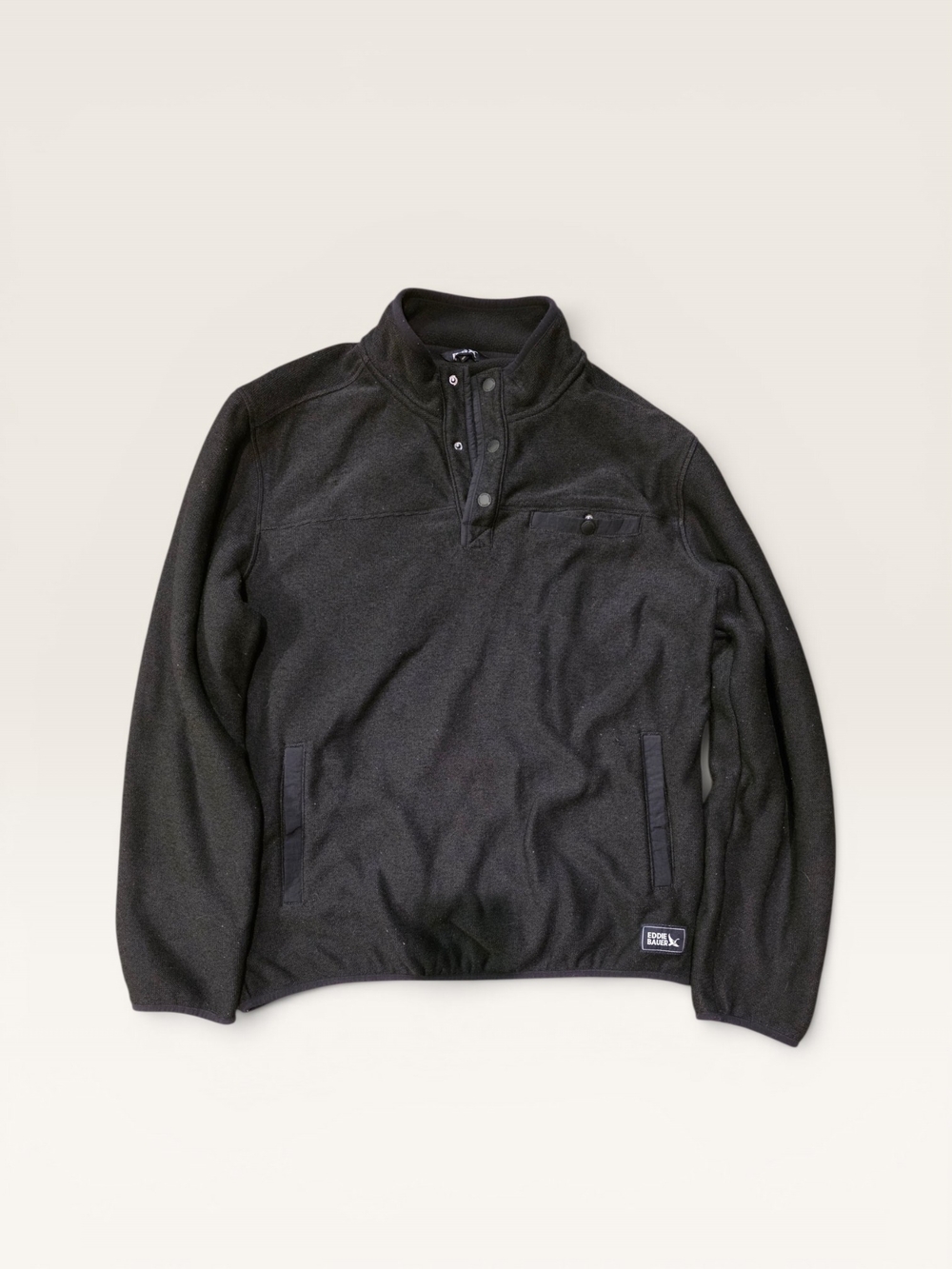 Eddie Bauer Men's Mock Neck Henley Knit Shirt Black Size Large